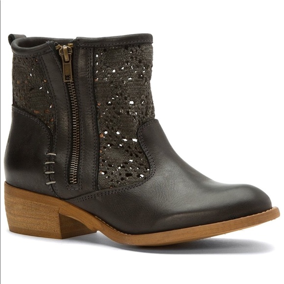 Black Eyelet Distressed Leather Crochet Boho Boot - Picture 5 of 6